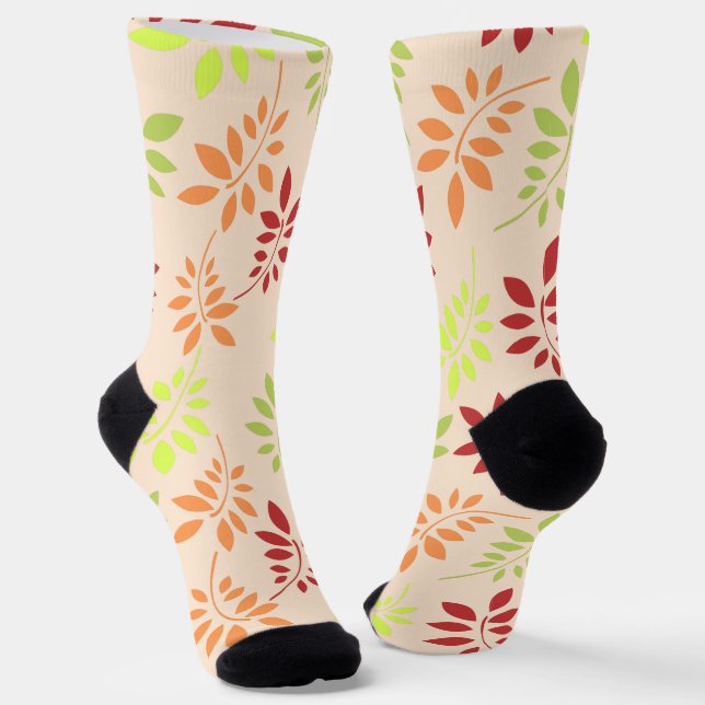Colourful Autumn Leaves in Warm Tones Socks (Angled)
