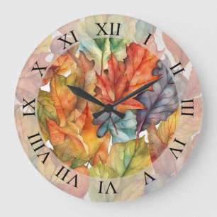 Colourful Autumn Leaves Large Clock