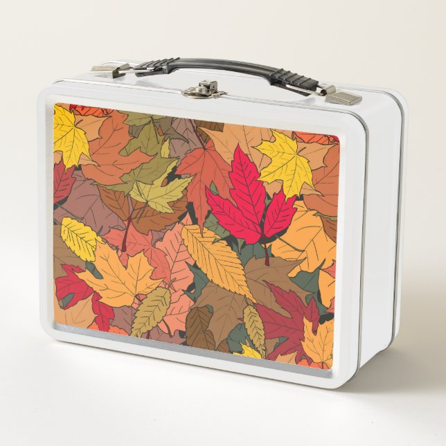 Colourful autumn leaves metal lunch box (Front)