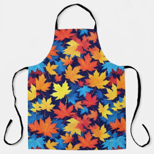 Colourful Autumn Leaves On Dark Blue Background Apron