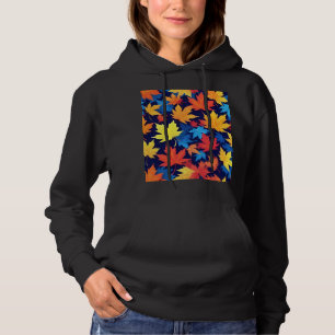 Colourful Autumn Leaves On Dark Blue Background Hoodie