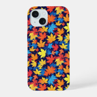 Colourful Autumn Leaves On Dark Blue Background
