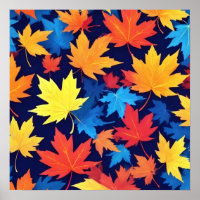 Colourful Autumn Leaves On Dark Blue Background