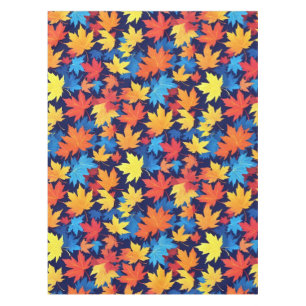 Colourful Autumn Leaves On Dark Blue Background Tablecloth