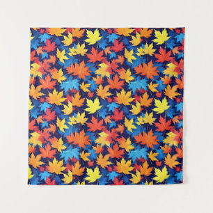 Colourful Autumn Leaves On Dark Blue Background Tapestry