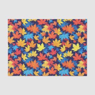 Colourful Autumn Leaves On Dark Blue Background Tissue Paper