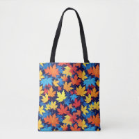 Colourful Autumn Leaves On Dark Blue Background