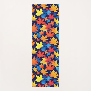 Colourful Autumn Leaves On Dark Blue Background Yoga Mat