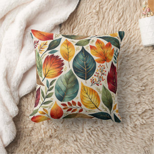Colourful autumn leaves on light backdrop cushion