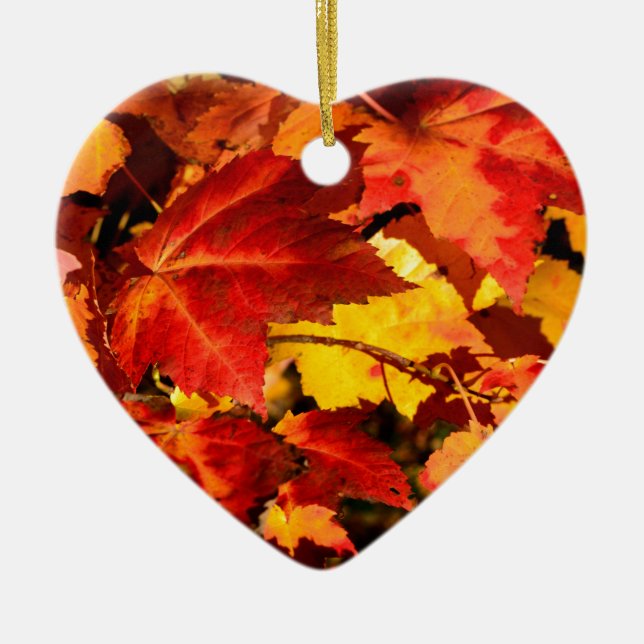 Colourful Autumn leaves orange red yellow colours Ceramic Ornament (Front)