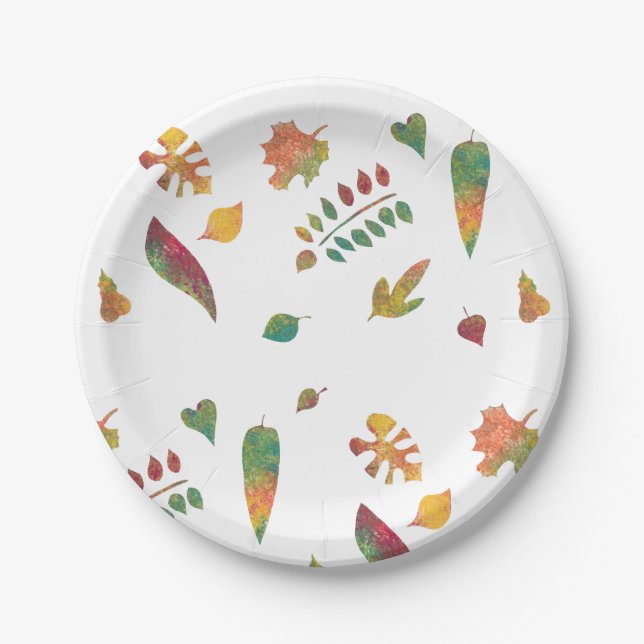 Colourful Autumn Leaves Painting Paper Plates (Front)