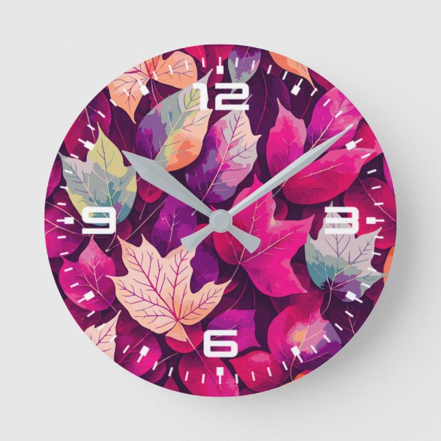 Colourful Autumn Leaves Pattern-68218 Round Clock (Front)