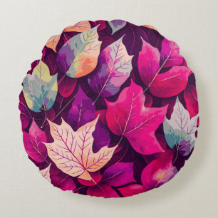 Colourful Autumn Leaves Pattern-68218 Round Cushion