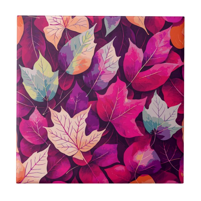 Colourful Autumn Leaves Pattern  Ceramic Tile (Front)