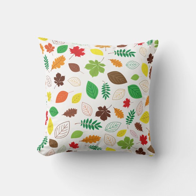 Colourful Autumn Leaves Pattern Cushion (Front)