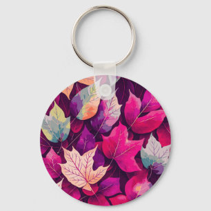 Colourful Autumn Leaves Pattern Key Ring
