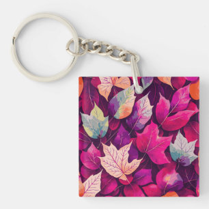 Colourful Autumn Leaves Pattern  Key Ring