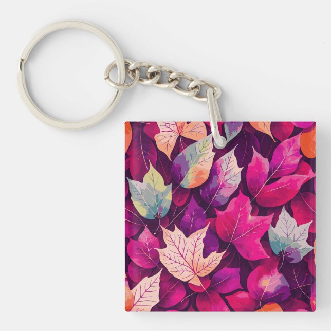 Colourful Autumn Leaves Pattern  Key Ring (Front)