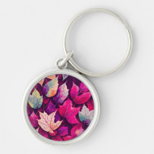 Colourful Autumn Leaves Pattern Key Ring