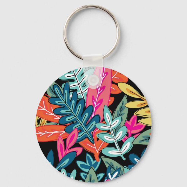 Colourful Autumn Leaves Pattern Key Ring (Front)