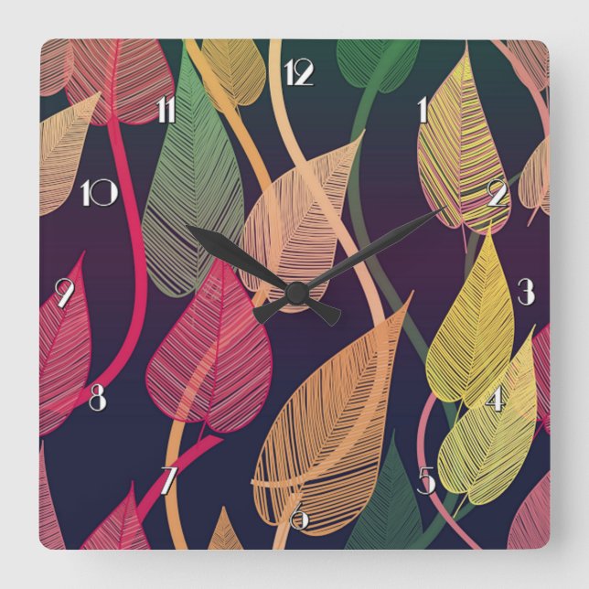 Colourful Autumn Leaves Pattern Wall Clock (Front)