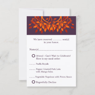 Colourful Autumn Leaves Plum Orange RSVP Cards