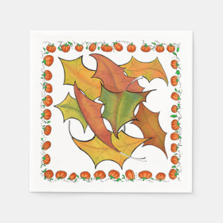 Colourful Autumn Leaves Pumpkins Paper Party Napkin