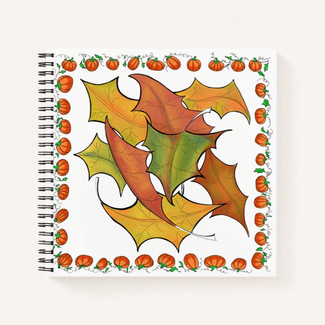 Colourful Autumn Leaves Pumpkins Sketch Notebook (Front)