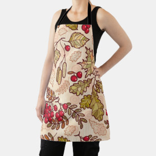Colourful Autumn Leaves Red Berries Pattern Apron
