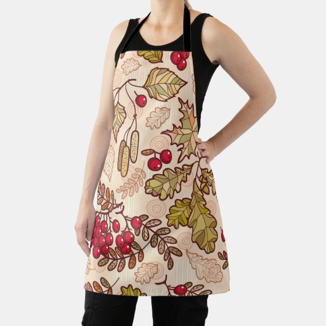 Colourful Autumn Leaves Red Berries Pattern Apron (Insitu)