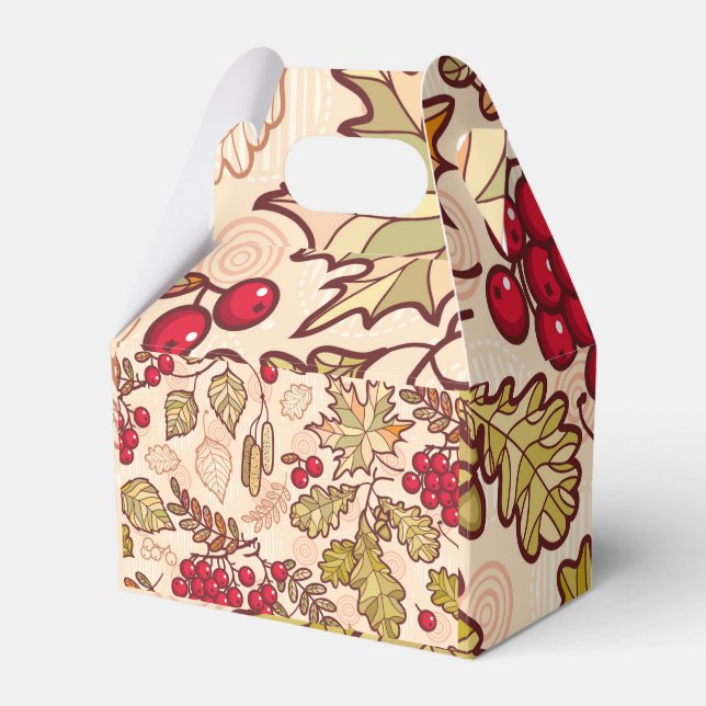 Colourful Autumn Leaves Red Berries Pattern Favour Box (Front Side)