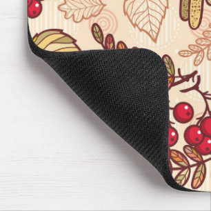 Colourful Autumn Leaves Red Berries Pattern Mouse Pad