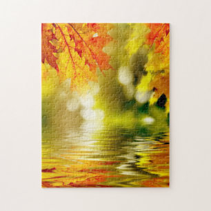 Colourful autumn leaves reflecting in the water 2 jigsaw puzzle