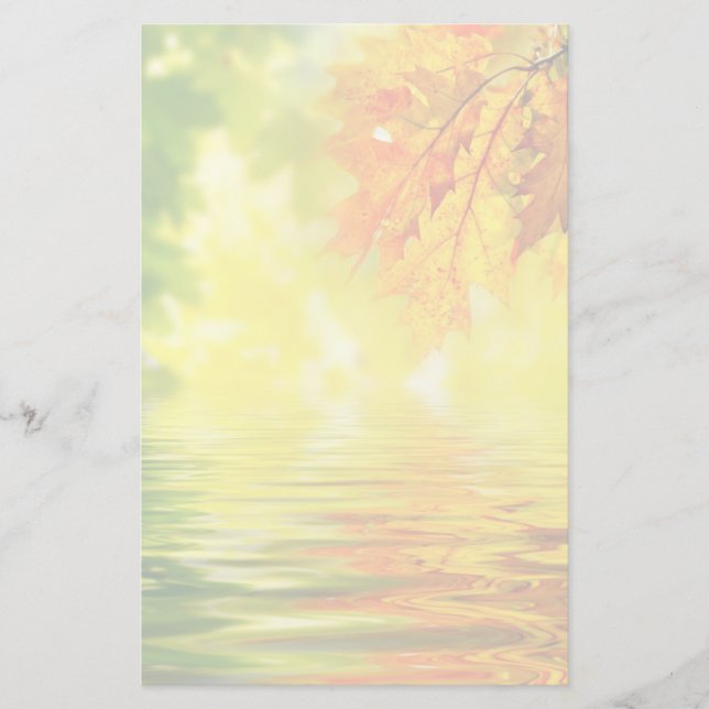 Colourful autumn leaves reflecting in the water stationery (Front)
