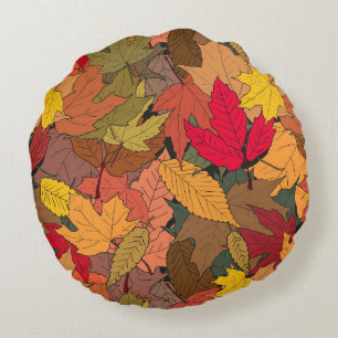 Colourful autumn leaves round cushion