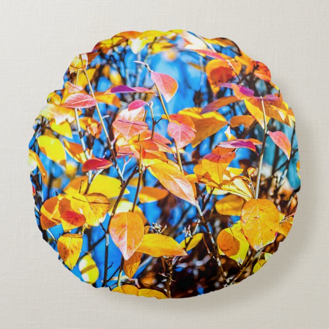 Colourful Autumn Leaves Round Cushion (Front)