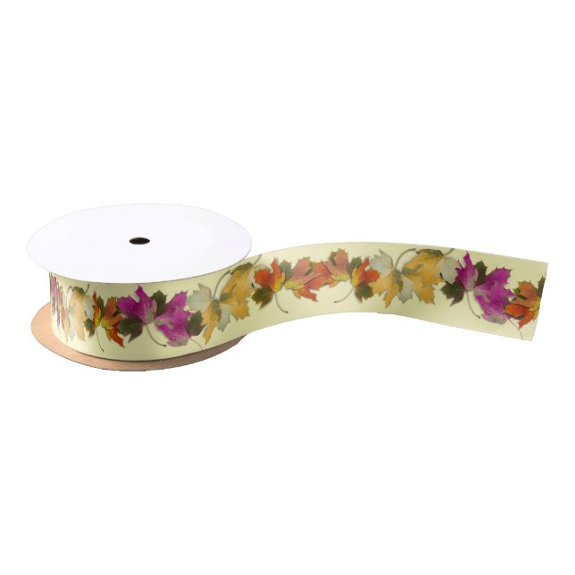 Colourful Autumn Leaves Satin Ribbon (Spool)