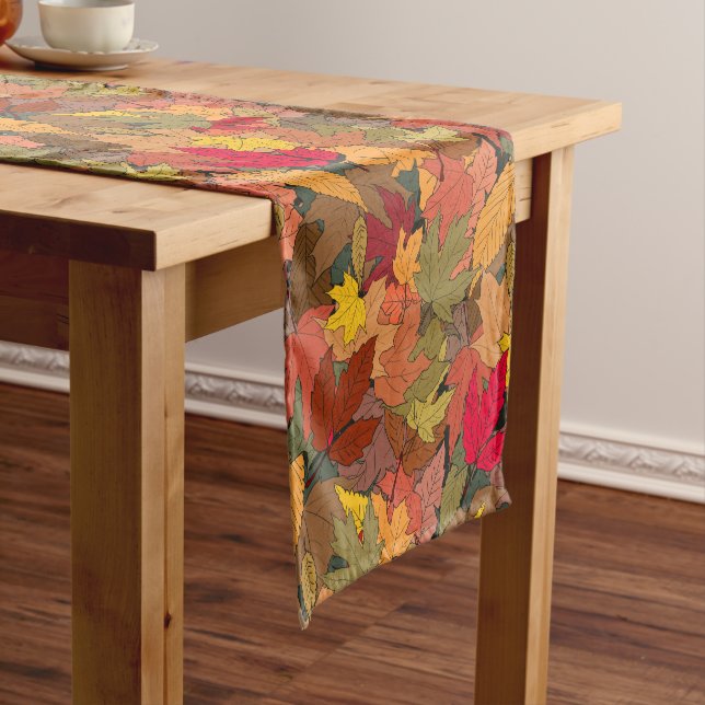 Colourful autumn leaves short table runner (In Situ)