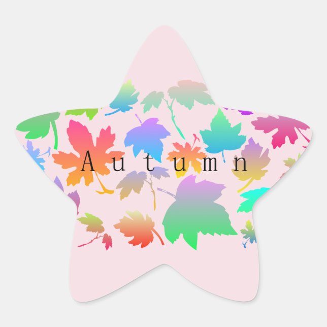 Colourful autumn leaves star sticker (Front)