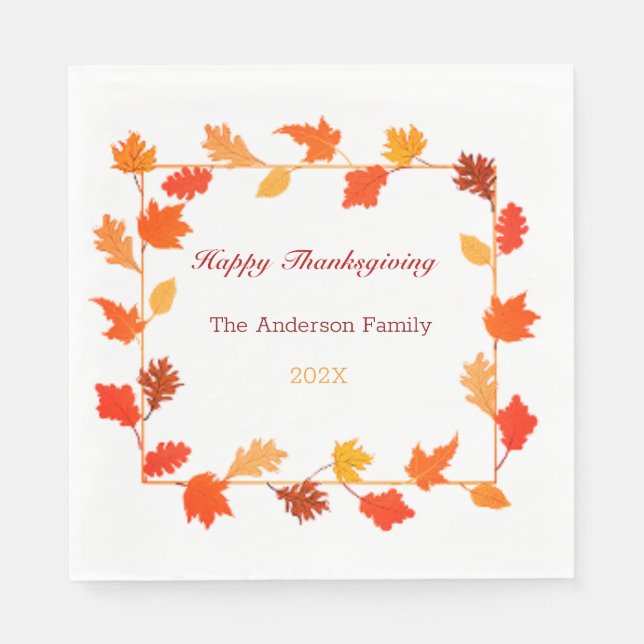 Colourful Autumn Leaves Thanksgiving Dinner Party  Napkin (Front)