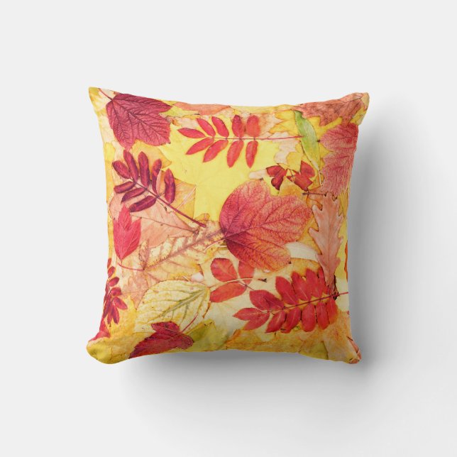 Colourful autumn leaves. Tree fallen leaf pattern. Cushion (Front)