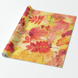 Colourful autumn leaves. Tree fallen leaf pattern. Wrapping Paper