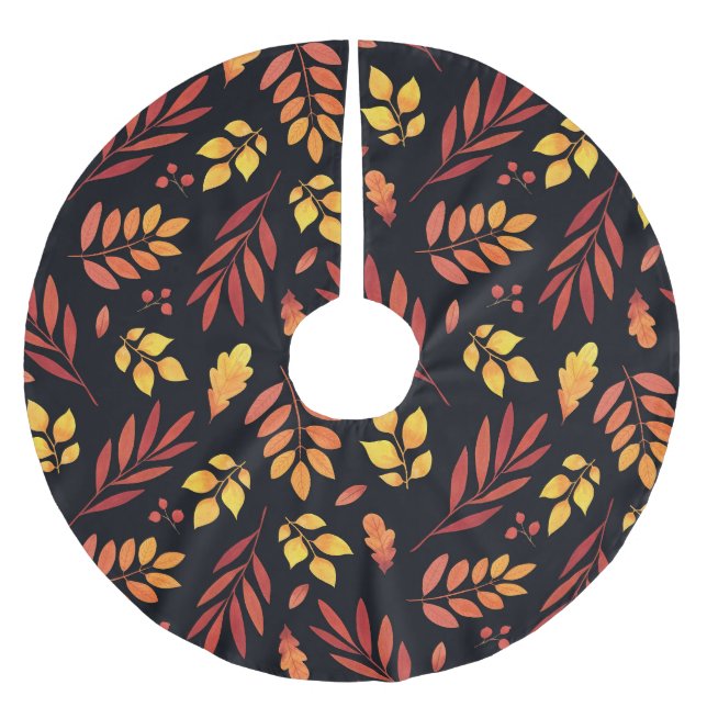 Colourful Autumn Leaves Watercolor Pattern Brushed Polyester Tree Skirt (Front)
