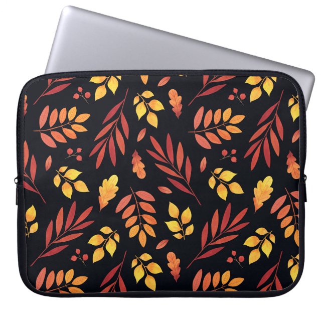 Colourful Autumn Leaves Watercolor Pattern Laptop Sleeve (Front)