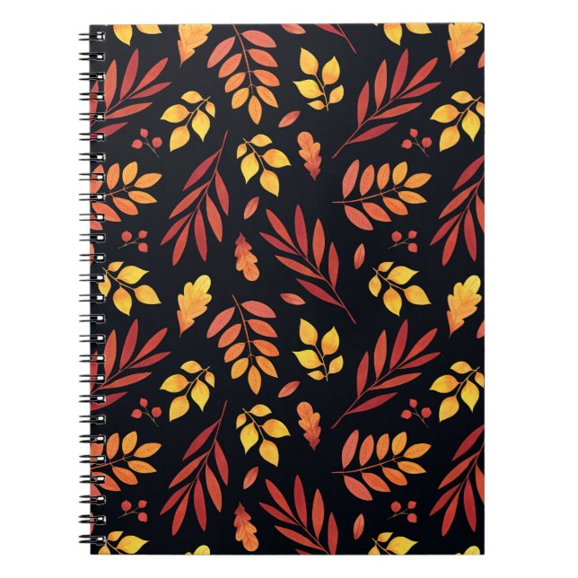 Colourful Autumn Leaves Watercolor Pattern Notebook (Front)
