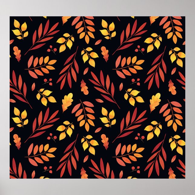 Colourful Autumn Leaves Watercolor Pattern Poster (Front)