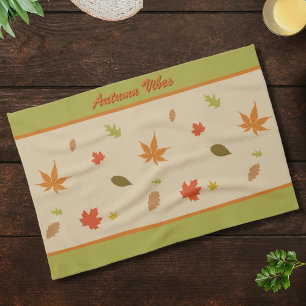 Colourful Autumn Leaves with custom text Tea Towel