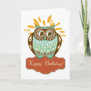 Colourful Autumn Owl Floral Happy Birthday Card