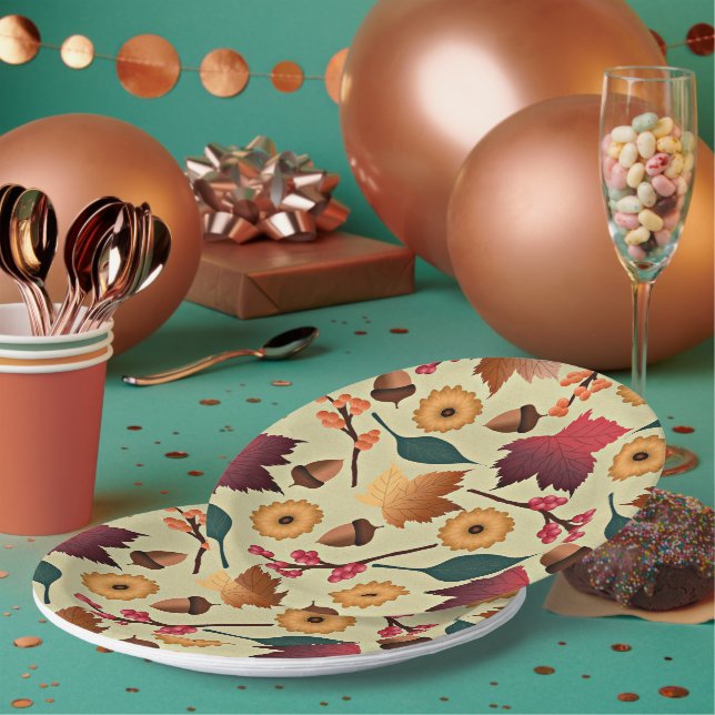 Colourful Autumn Pattern Paper Plate (Multi)