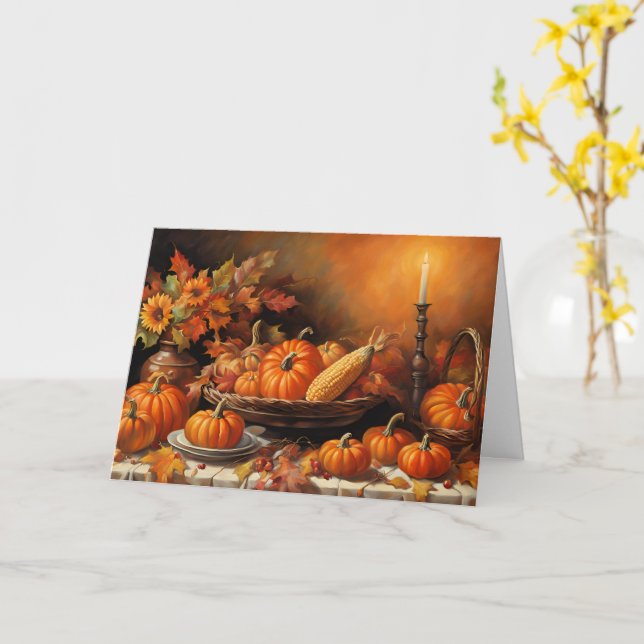 Colourful Autumn Pumpkins Card (Yellow Flower)